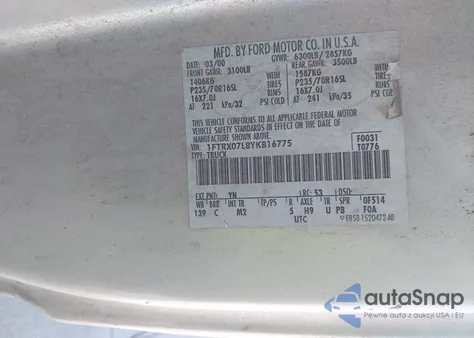 2000 Ford F-150 Lariat/Xl/Xlt from USA, damaged, VIN 1FTRX07L8YKB16775